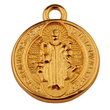 Pendentif métal rond motif Jésus 14 mm doré