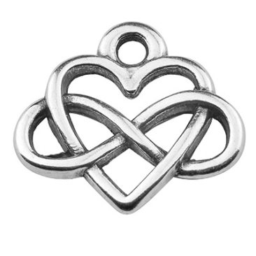 Metal pendant heart and infinity, 15 x 12 mm, silver-plated
