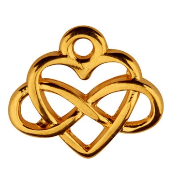 Metal pendant heart and infinity, 15 x 12 mm, gold-plated