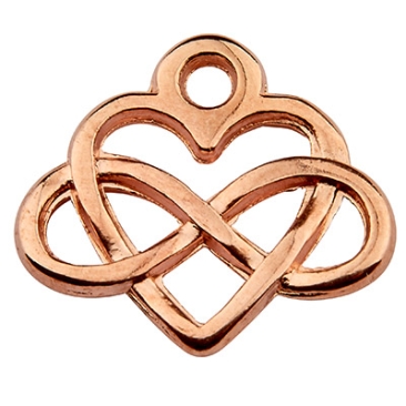 Metal pendant heart and infinity, 15 x 12 mm, rose gold plated