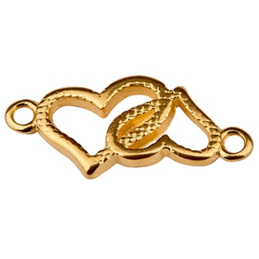 Bracelet connector hearts, 13 x 21 mm, gold-plated