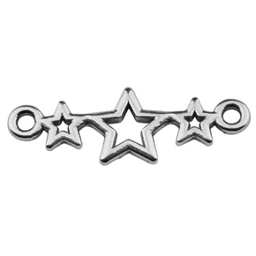 Bracelet connector 3 stars, 19 x 9 mm, silver plated