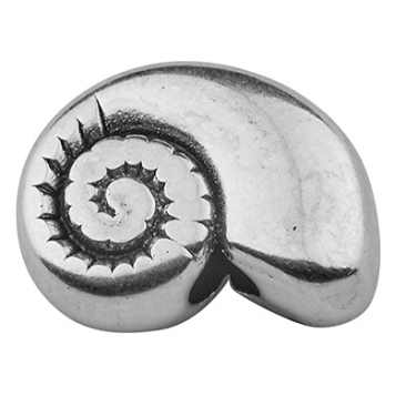 Perle métallique coquille, 11 x 8 mm, argentée
