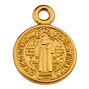 Metal pendant round motif cross and Jesus 8 x 11 mm gold plated