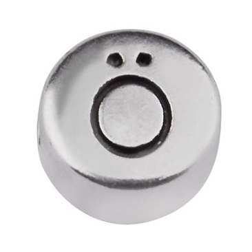 Perle métallique, ronde, lettre Ö, diamètre 7 mm, argentée