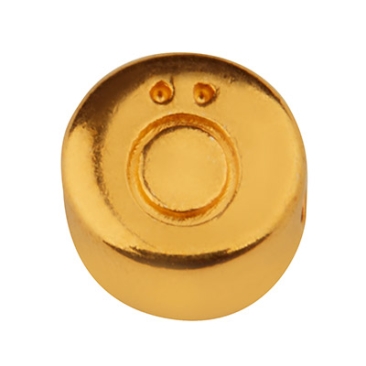 Perle métallique, ronde, lettre Ö, diamètre 7 mm, doré