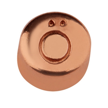 Perle métallique, ronde, lettre Ö, diamètre 7 mm, dorée à l'or rose