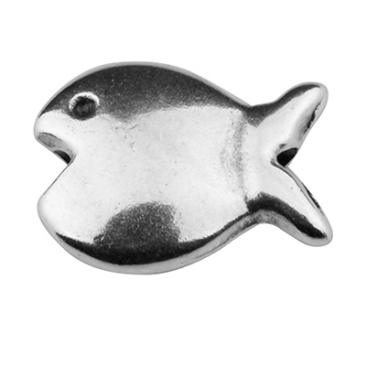 Metal bead fish, 11 x 14 mm, silver plated