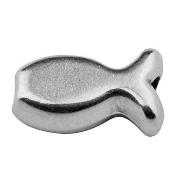 Perle métallique poisson, 9 x 4,5 mm, argentée