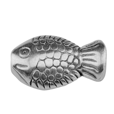 Metal bead fish, 10 x 6.5 mm, silver plated