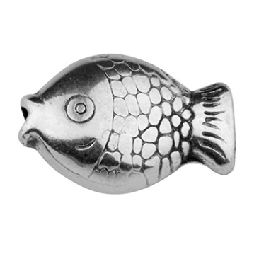 Metal bead fish, 11.5 x 8 mm, silver plated