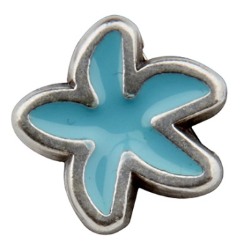 Mini slider with enamel starfish, 9 x 9.5 mm, silver-plated
