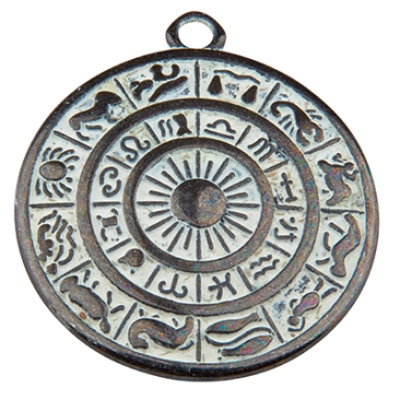 Pendentif en métal patiné Signe du zodiaque Disque 34,5 x 30,5 mm