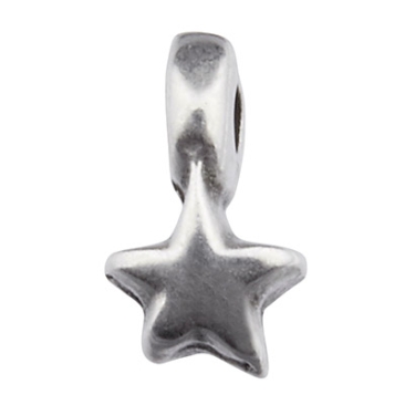 Metal pendant star, 6.5 x 4 mm, silver-plated