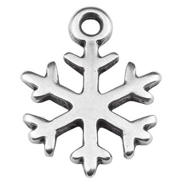 Metal pendant snowflake, 19.5 x 15.0 mm, silver-plated