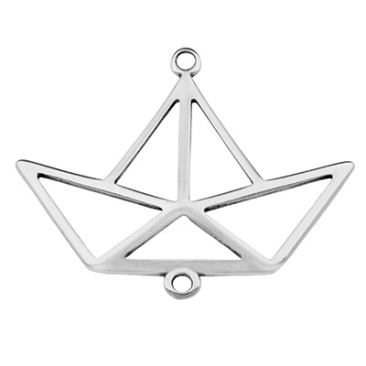 Metal pendant paper boat 31 x 38 mm with 2 eyelets, silver plated