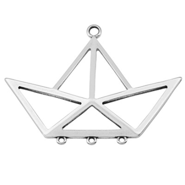 XXL metal pendant paper boat 60 x 80 mm with 3 eyelets, silver plated