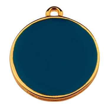 Pendentif métal rond, diamètre 19 mm, émaillé bleu foncé, doré