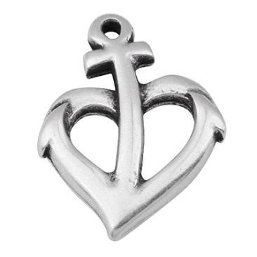 Metal pendant anchor with heart, 20 x 15 mm, silver plated