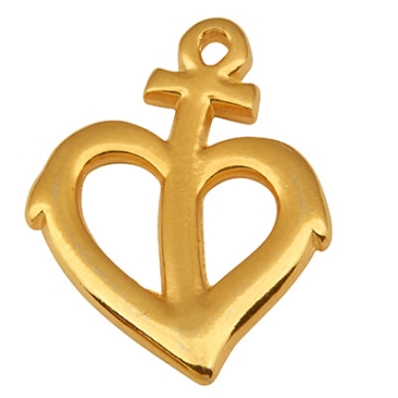 Metal pendant anchor with heart, 20 x 15 mm, gold-plated