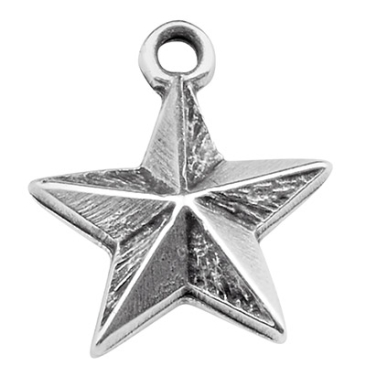 Metal pendant star, 14 x 12.5 mm, silver-plated
