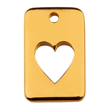Metal pendant square with heart, 14.5 x 9.5 mm, gold-plated