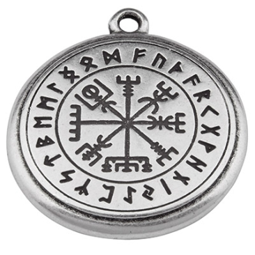 Metal pendant Viking compass, 33 x 29 mm, silver-plated