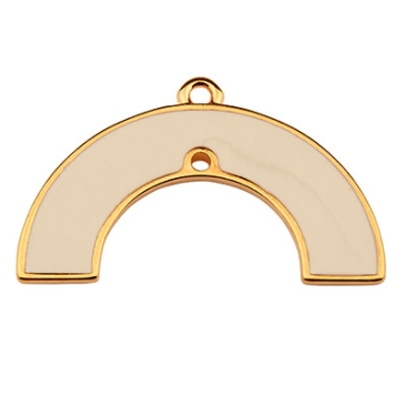 Metal pendant semicircle with one hole, 18 x 29.5 mm, white enamel, gold plated