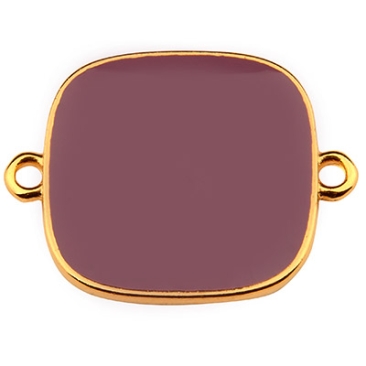 Bracelet connector square, 19 mm, mauve enamel, gold-plated