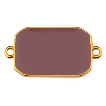 Bracelet connector rectangle, 27 x 14.5 mm, mauve enamel, gold-plated