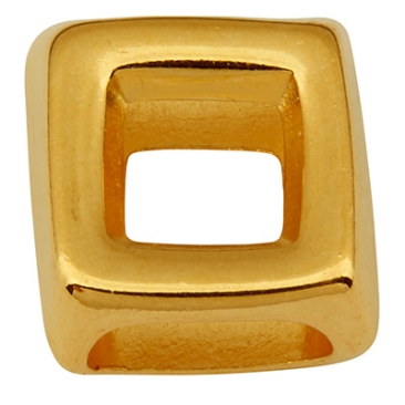 Metal bead for ribbons with 5 mm diameter, square, 15 x 15 mm, gold plated