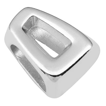 Metal bead for ribbons with 5 mm diameter, trapeze, 16 x 13 mm, silver-plated