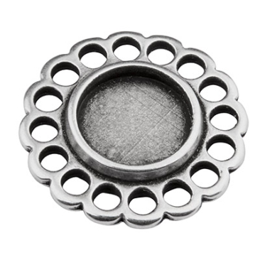 Pendentif en métal rond, diamètre 24 mm, avec support pour cabochons de 12 mm, argenté