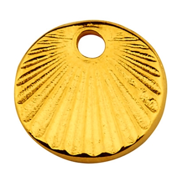 Metal pendant round with strahel pattern, diameter 9 mm, gold plated