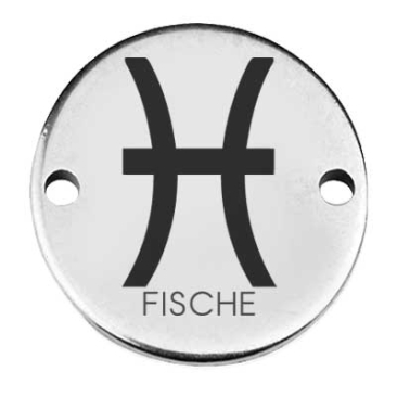 Coin Armbandverbinder Sternzeichen "Fische", 15 mm, versilbert, Motiv lasergraviert