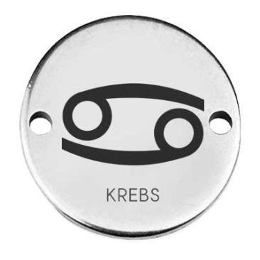 Coin Armbandverbinder Sternzeichen "Krebs", 15 mm, versilbert, Motiv lasergraviert