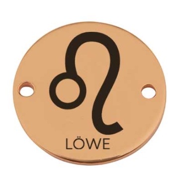 Coin connecteur de bracelet signe astrologique "Lion", 15 mm, doré, motif gravé au laser