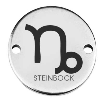 Munt armband connector ster teken "Steenbok", 15 mm, verzilverd, motief laser gegraveerd