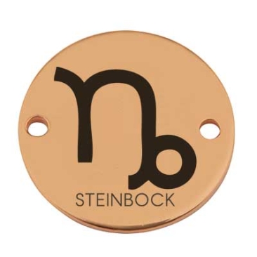 Munt armband connector ster teken "Steenbok", 15 mm, gold-plated, motief laser gegraveerd