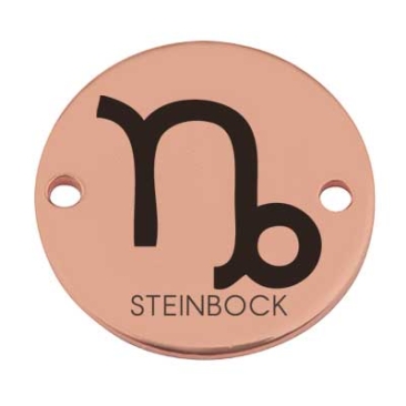 Munt armband connector ster teken "Steenbok", 15 mm, rose goud verguld, motief laser gegraveerd