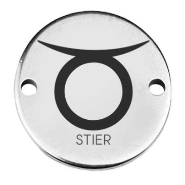 Coin Armbandverbinder Sternzeichen "Stier", 15 mm, versilbert, Motiv lasergraviert