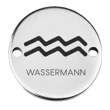 Munt armband connector ster teken "Waterman", 15 mm, verzilverd, motief laser-gegraveerd