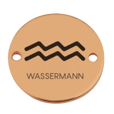 Munt armband connector ster teken "Waterman", 15 mm, gold-plated, motief laser gegraveerd