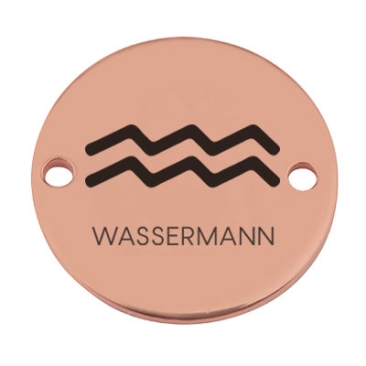 Munt armband connector ster teken "Waterman", 15 mm, rose goud verguld, motief laser gegraveerd