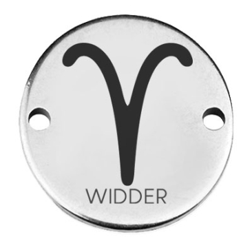 Coin Armbandverbinder Sternzeichen "Widder", 15 mm, versilbert, Motiv lasergraviert
