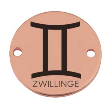 Coin Armbandverbinder Sternzeichen "Zwillinge", 15 mm, rosevergoldet, Motiv lasergraviert