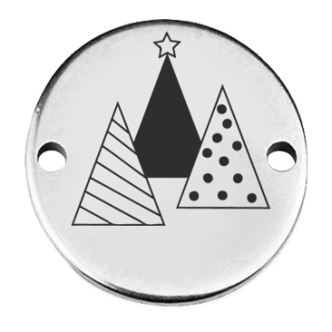 Coin bracelet connector Christmas "Fir tree group", 15 mm, silver-plated, motif laser engraved