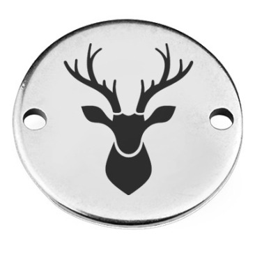Coin bracelet connector Christmas "Deer", 15 mm, silver-plated, motif laser engraved