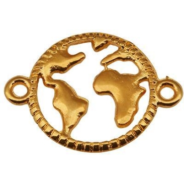 Bracelet connector round, motif world map, 20 mm, gold-plated