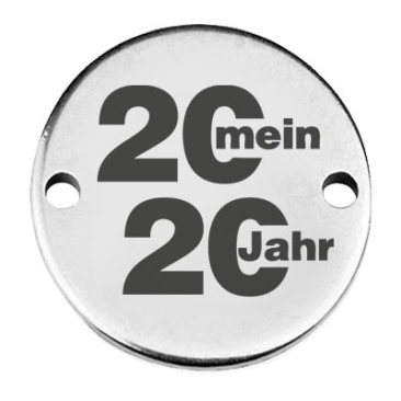 Munt armband connector "My Year 2020", 15 mm, verzilverd, motief lasergegraveerd